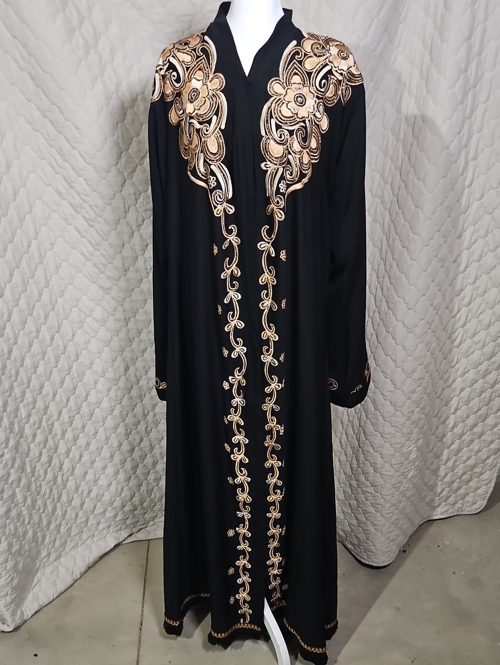 Embroidered Beaded Gold And Black Abaya